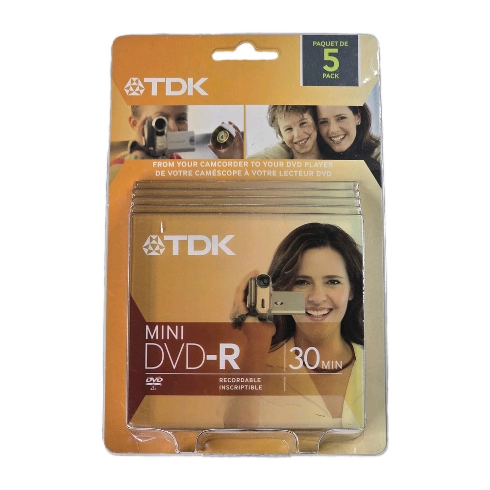 NEW Sealed! 5 Pack TDK Mini DVD-R 30 Minute Discs Recordable Blank for Camcorder